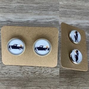 Halloween Truck Jack o lantern pumpkin 12mm earring set new